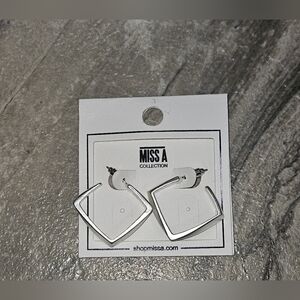 Silver Sculpted Square Hoops BNIB